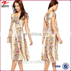 Off Shoulder Vintage Floral Print Maternity Dress thumbnail-1