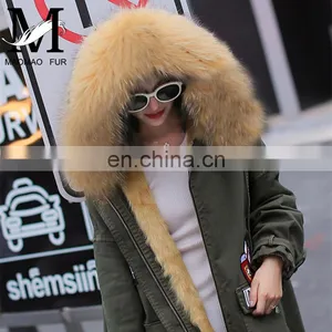 Winter Warm Fashion Real Sheep Fur Army Parka Custom Hooded Fur Women Parka thumbnail-6
