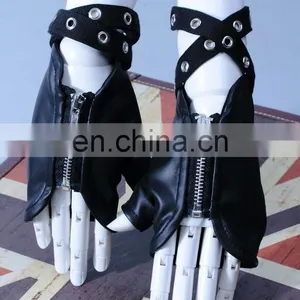 Gothic Synthetic Leather Fingerless Gloves With Zipper and Removable Wristband thumbnail-1