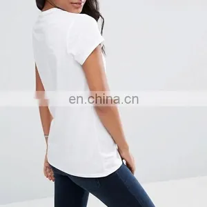 High Quality Cheap Custom Short Sleeves Longline Tall T-shirts Wholesale Cotton Plain Blank Women Tshirt thumbnail-2