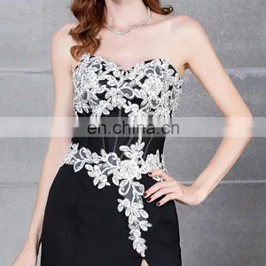 Grace Karin Hot Sale Sweetheart Neckline Chiffon Split Leg Long Black Lace Prom Dress CL7519 thumbnail-5