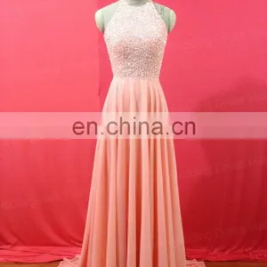 Halter A-line Vestido Longo De Festa Robe De Soiree 2016 Luxury Beaded Crystals Chiffon Long Evening Gowns Backless Prom Dresses thumbnail-1