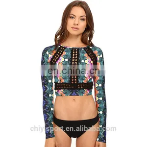2017 OEM Rash Guard for Womens Long Sleeves Sportswear Swimsuits Sublimation Print Rashguard Top thumbnail-1