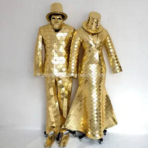 Golden Silver Colorful Disco Ball Mirror Man Dress Suit Costume for Stage Performance thumbnail-2