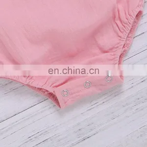 Wholesale Infants & Toddler Linen Clothes Fly Sleeve Ruffle On Back Baby Girls Romper thumbnail-5