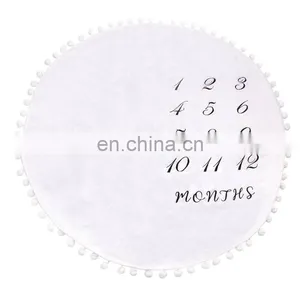Brand New Baby Monthly Milestone Blanket With Felt Headband Wreath Pom Pom Ball Thick Flannel Fleece Round Rug Balnket thumbnail-6