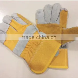 Full Palm Cow Split Leather Gloves With Safety Cuff / Leather Working Gloves Yellow thumbnail-1