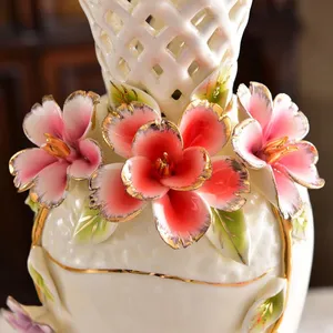 Gild Hollow European Luxury White Tall Ceramic Flower Vase For Home Dining Room Decor thumbnail-5