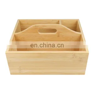 Compact Bamboo Wood Tea Organizer 3 Divided Sections Attached Handle Holder for Tea Bags Coffee Packets Sugar Sweeteners thumbnail-2