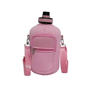 Custom Gym Jug Sleeve Neoprene 64 oz Jug Bag Water Bottle Holder With Shoulder Strap and Phone Pockets thumbnail-1
