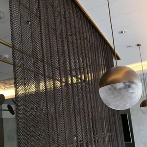 Decorative Flexible Gold Aluminum Coiled Drapery Wire Fabric Hanging Metal Chain Link Mesh Ceiling Curtain for Room Divider thumbnail-1