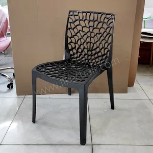 Stackable Plastic Chairs Hollow Mesh Back Integrated Molding for Patio Bistro Cafe Outdoor Dining thumbnail-2