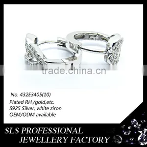 2015 Fashion Double Heart Christmas Sterling 925 Silver Rhodium Plated Huggie Earrings for Girls thumbnail-3