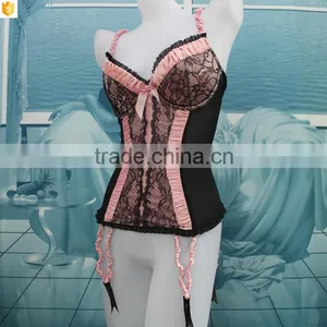 Wholesale Women Shapewear, Black Lace Pink Bow Sexy Corset thumbnail-3