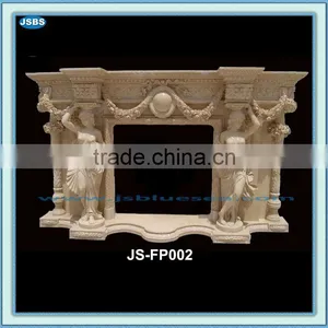 Beige Marble Fireplace With Lady Statue thumbnail-1