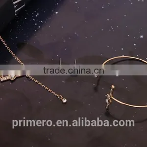 Wedding Women Gold Plated Lovely Charm Rectangle Earring Necklace Ring 3 Pcs Statement Jewelry Set thumbnail-4