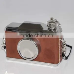 Stainless Steel 304 Camera Shape Leather Wrapped Hip Flask 8oz thumbnail-1