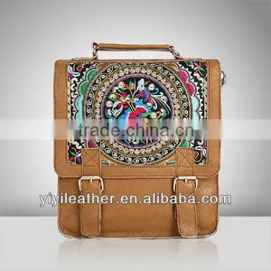 V610 Hand Made African Style Shoulder Backpack,PU With Flower Cotton Bags,OEM Available thumbnail-1
