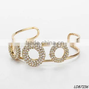 Triple Pave Crystals Donut Wide Fashion Gold Bangle thumbnail-1