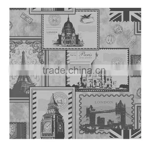 Stock Printing Vinyl Wallpaper, English Architectural Wall Paper for Children , Strippable Wall Paper Sample thumbnail-2
