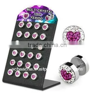 Display With 24 Pcs of Surgical Steel Fake Plug With Ferido Glued Multi Crystal Heart Logo thumbnail-1