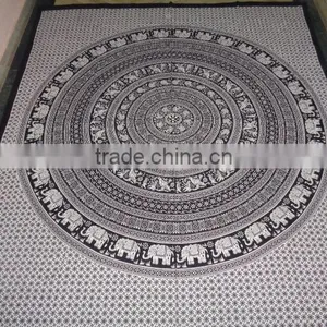 Round Mandala Black White Printed Elephant Tapestry thumbnail-3