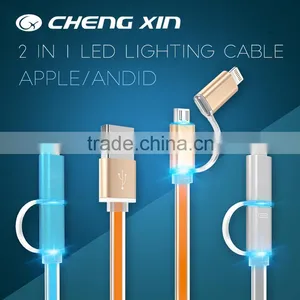 [CX]Hot Selling 2 in 1 Led Lighting Usb Data Cable for Mobile Phone With Led Light Micro Usb Charging Cable 2016 New Style Supplier's Choice thumbnail-1
