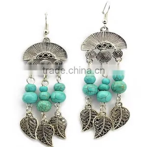 2016 Celebrity Design India Ethnic Style Leaf Tassels Pendant Turquoise Earrings thumbnail-1