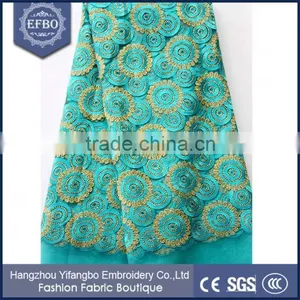 2016 Top Selling Indian Shiny Blue Lace Embroidery Fabric for Evening Dress thumbnail-5