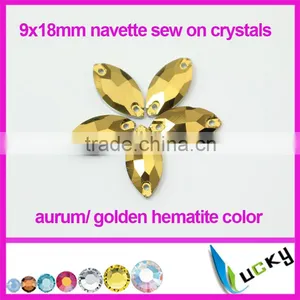 New 2015 Design Sewing Accessories Aurum Golden Hematite Color Navtte Shape Crystals for Clothing Set thumbnail-1