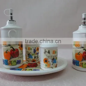 4 Pcs Ceramic Table Condiment Serving Set With Tray thumbnail-1