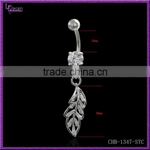 Body Jewellery Fancy CZ Paved 14 Gague Surgical Steel Leaf Body Jewelry Vibrating Navel Rings thumbnail-1