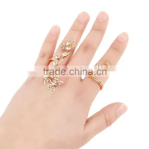 Hot Selling Crystal Butterfly Rings Double Fingers Ring Accessories For Women thumbnail-1