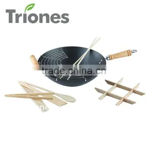 Carbon Steel Non-stick Chinese Wok Set Kitchen Cookware thumbnail-1
