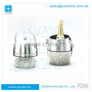 Luxury Acrylic Base Stainless Steel Top Wine Barrel Ice Bucket thumbnail-3