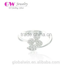 Handmade S925 Silver Good Luck Clover Clear Cz Stone Wedding Ring thumbnail-1