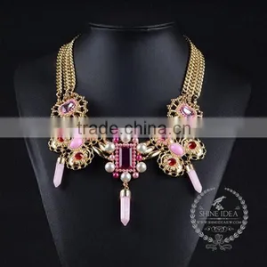 High Quality Vintage Style Crystal Imitation Pearl Chunky Statement Necklace Tin Alloy Fashion Women Pendant Necklace 6390083 thumbnail-1