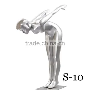 Window Display Silver Fiberglass Yoga Female Mannequin for Sale thumbnail-1
