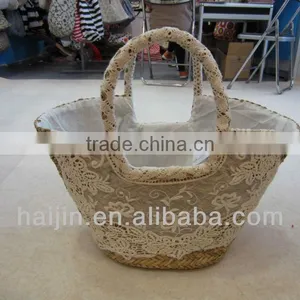 Natural Seagrass Handmade Lace Tote Bag thumbnail-1