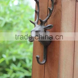 European Style Antique Cast Iron Deer Head Wall Hook thumbnail-1