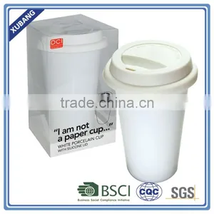 Ceramic White Cup and White Lid No Printing or Logo thumbnail-1