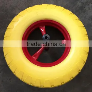16 Inch 400-8 Solid Wheel Barrow Tyre With Axle PU Foam Rubber Wheel thumbnail-1