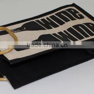 Four Bottle Juco Wine Bag With Wooden Cane Handle thumbnail-2