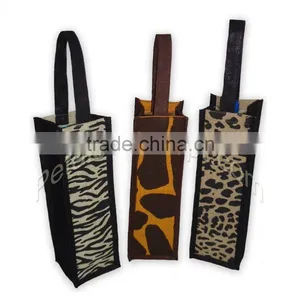 Animal Print Jute Wine Bag With Jute Self Handle thumbnail-1
