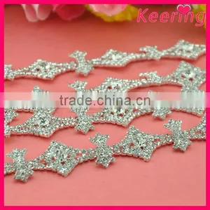 Clear Rhinestone Pearl Chain Dress Costume Trim Silver Fashion Chain WRC-279 thumbnail-1