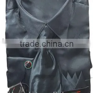 Men's Black Satin Dress Shirts Tie&hanky Man Satin Shirt thumbnail-2
