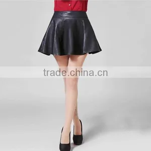 2014 Latest Design Black Winter Sexy Mini Short Leather Skirt for Women thumbnail-3