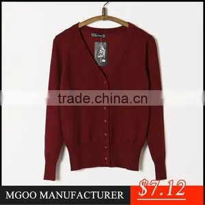 MGOO Cheap Price Stock Black Cotton Women Cardigan V Neck Sweaters Slim Fitting Long Sleeves Outwear thumbnail-4