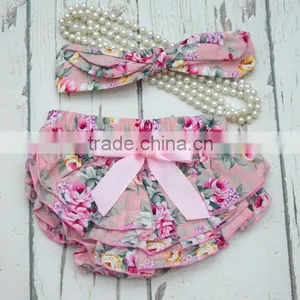 Blue Floral Printed Baby Underwear Ruffle Diaper Cover Infant Baby Bloomers thumbnail-6