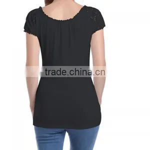 2017 Summer Cotton Hollow Patchwork Women Short Sleeve Blouses thumbnail-4